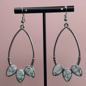 Chic Silver & Marble Teardrop Earrings